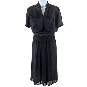 Madison Leigh black evening dress with embellished bodice and satin jacket